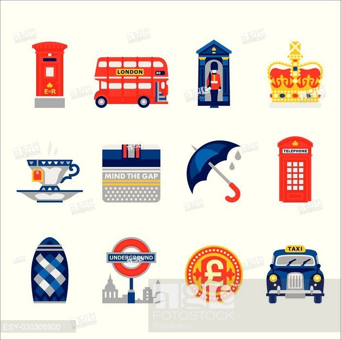 701x700 London And England Vector Icon Set Flat Illustration, Stock Vector