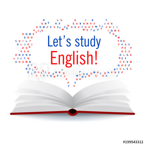 500x500 Let's Study English! Vector Illustration With Book And Tag