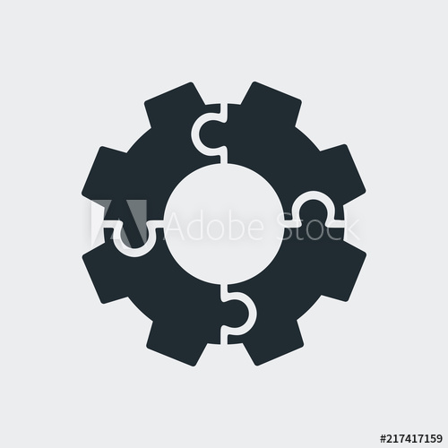 500x500 Icono Plano Engranaje En Piezas De Puzzle En Fondo Gris