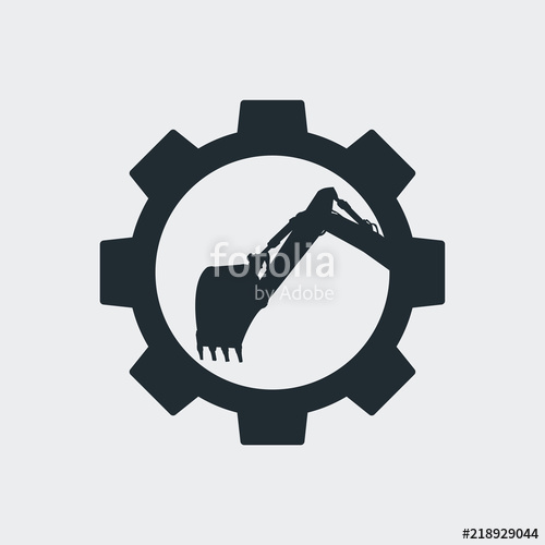 500x500 Icono Plano Excavadora En Engranaje En Fondo Gris Stock Image