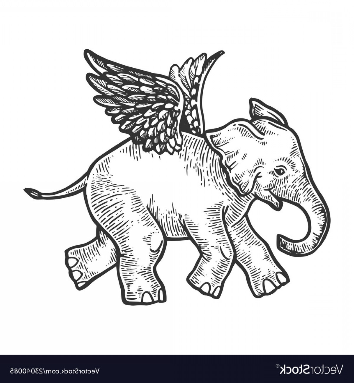 1200x1296 Angel Flying Baby Elephant Engraving Vector Catchsplace