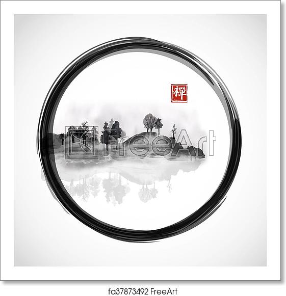 561x581 Free Art Print Of Island With Trees In Black Enso Zen Circle