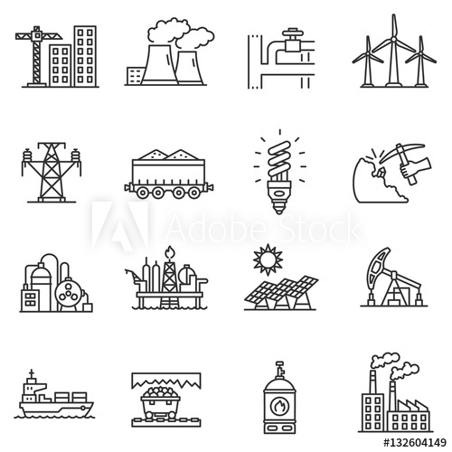 500x500 Industry Icons Set Different Kinds Enterprise, Thin Line Design