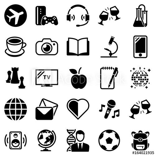 500x500 Set Of Simple Icons On A Theme Hobbies, Entertainment, Vector