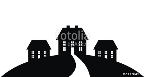 500x266 Silhouette Of Three Houses With A Path To The Entrance Vector