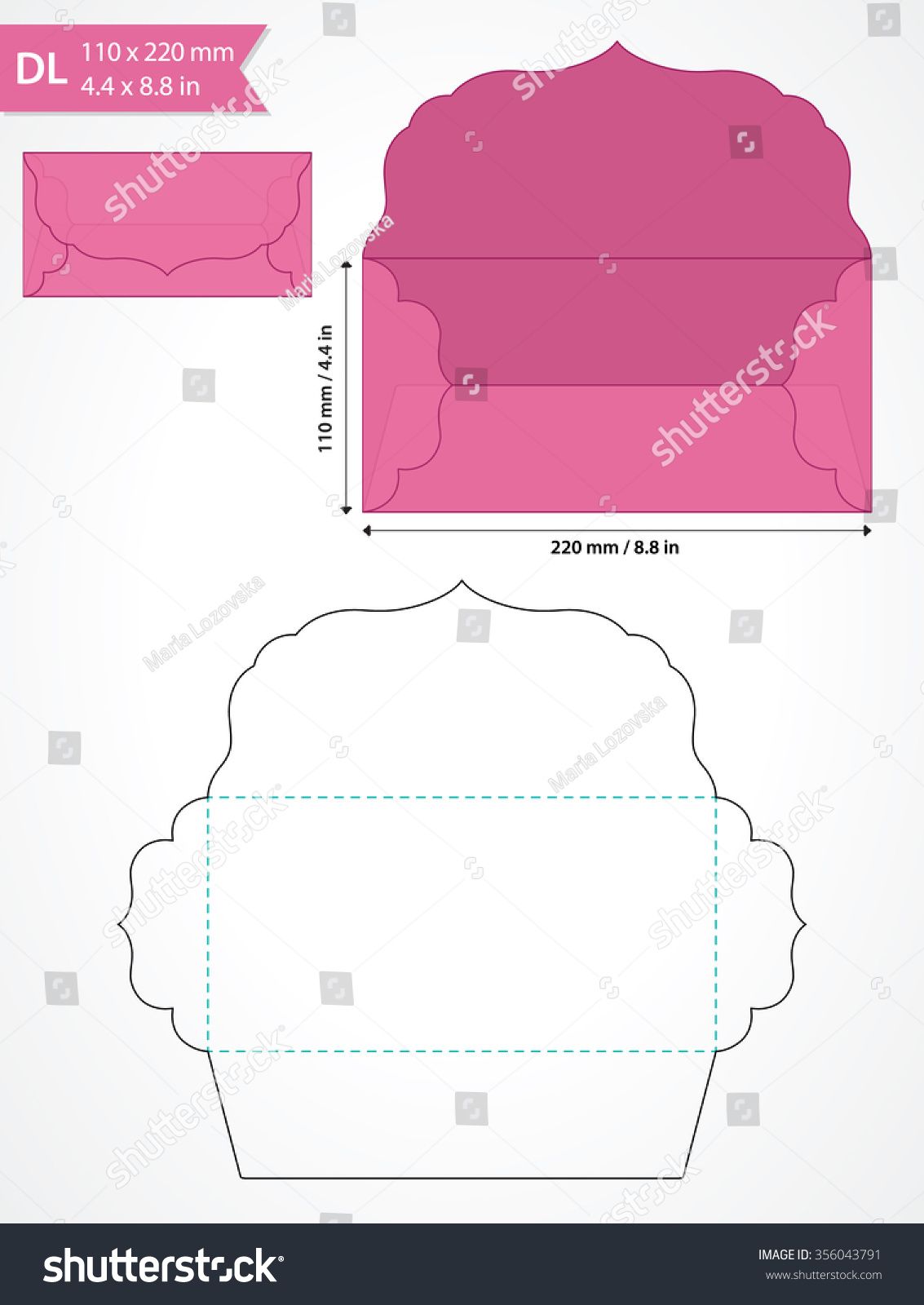 1133x1600 Die Cut Vector Envelope Template With Swirly Flap Tarjetas