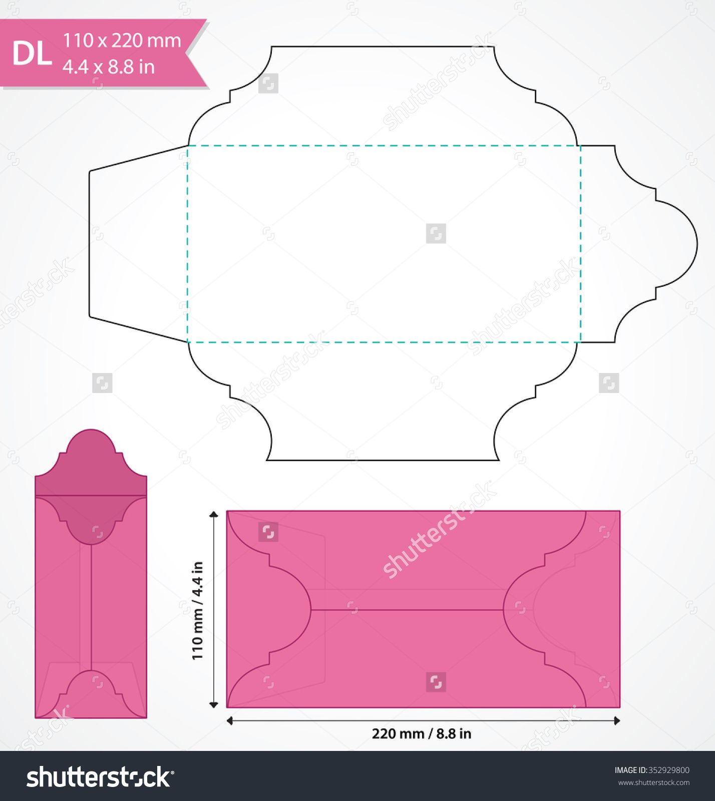 1428x1600 Die Cut Vector Envelope Template Standard Dl Size Envelope