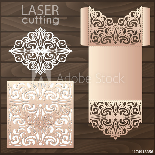 500x500 Die Laser Cut Wedding Card Vector Template Invitation Envelope