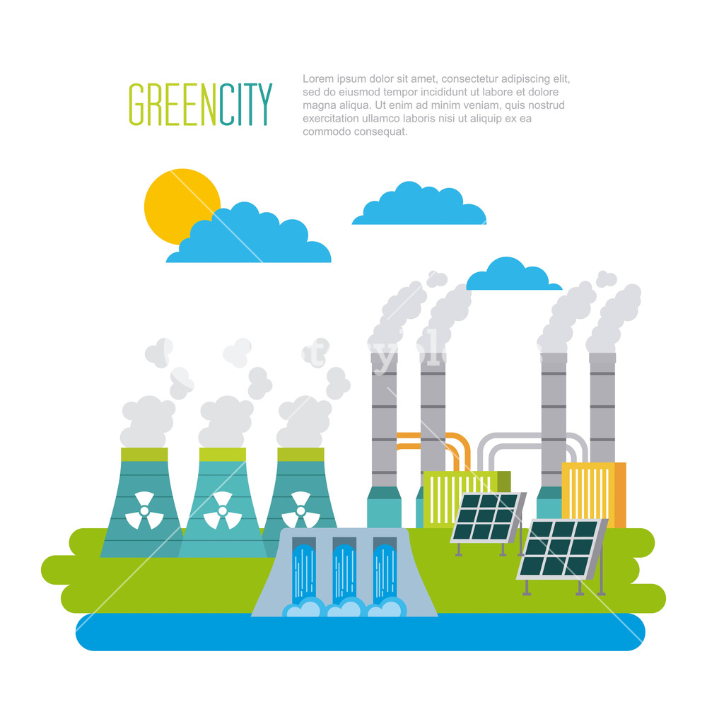 1000x1000 Green City Ecology Energy Environment Vector Illustration Royalty