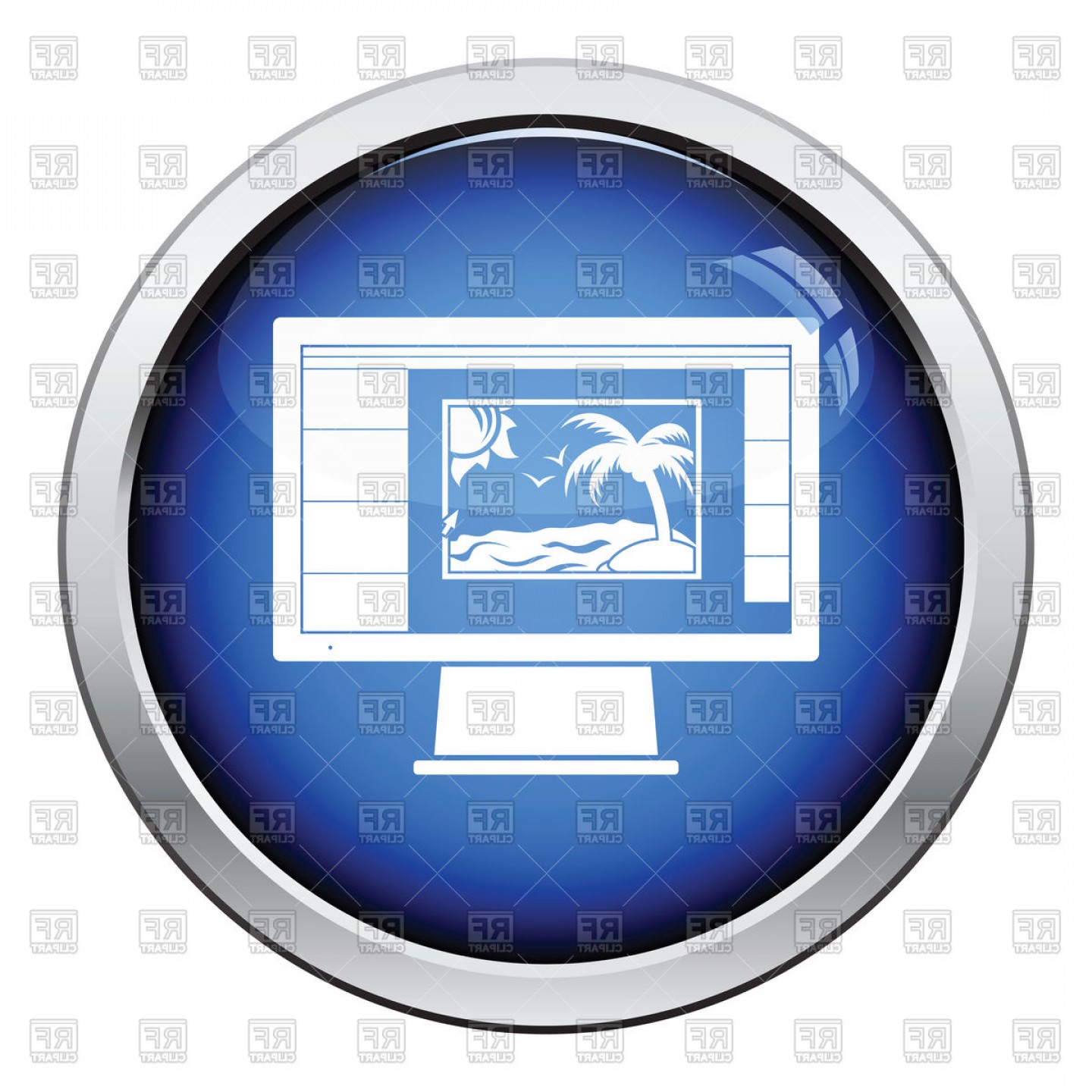 1440x1440 Glossy Button Design Icon Of Photo Editor On Monitor Screen Vector