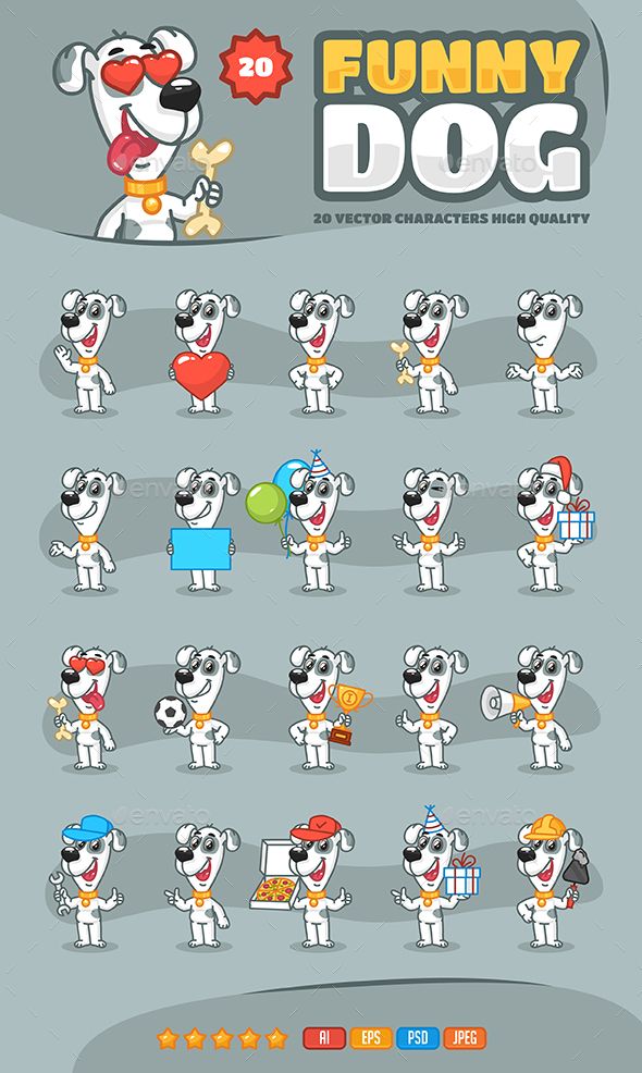 590x986 Vector Illustration Funny Dog Mascot Pack Created In Graphic