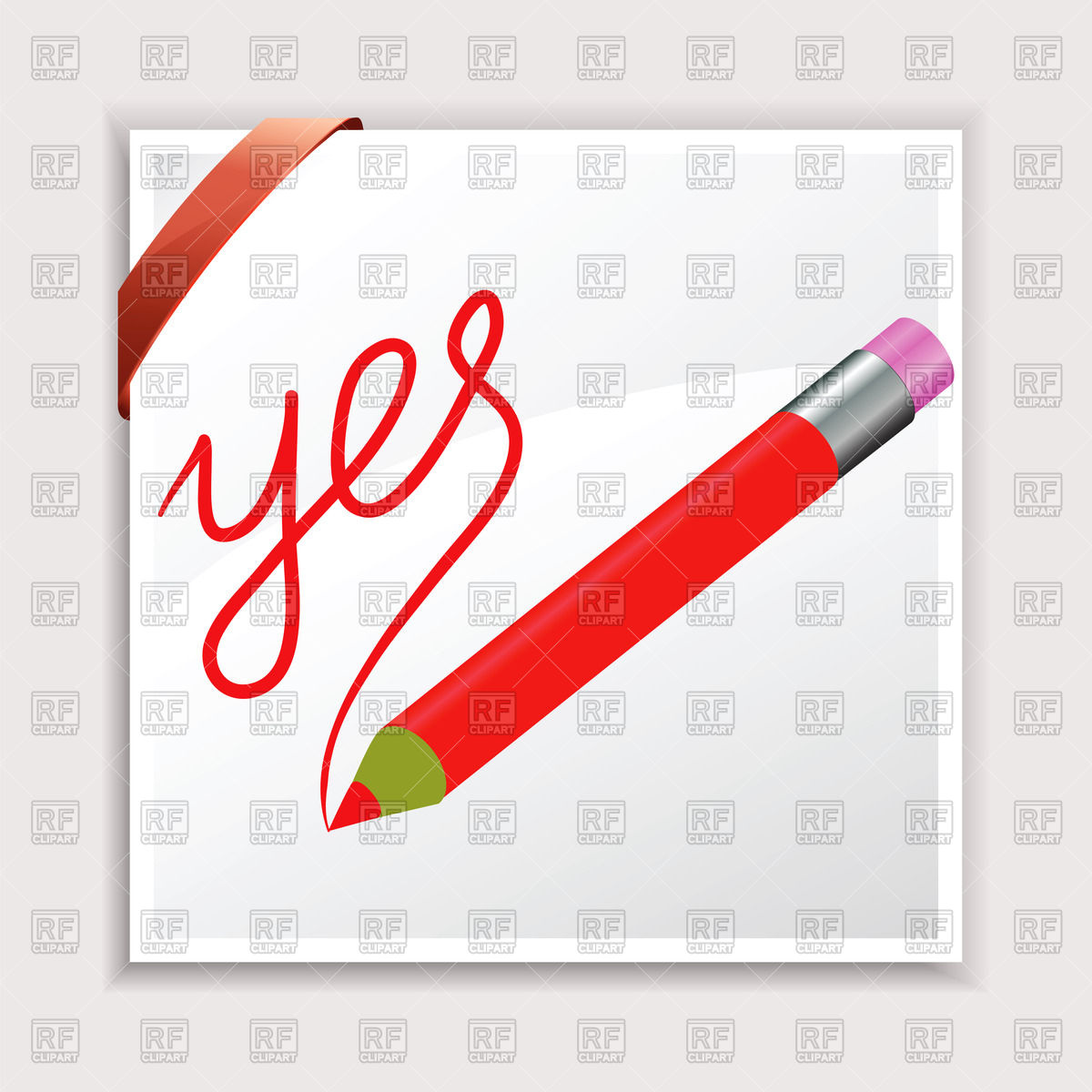 1200x1200 Square Paper Sheet With Ribbon In Corner And Pencil With Eraser