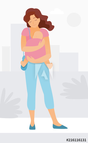308x500 Mother Holds Her Child The Child Sits In A Ergonomic Baby Carrier