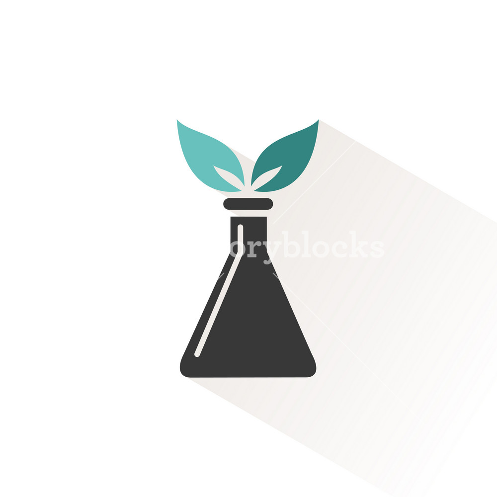 1000x1000 Conical Flask Icon With Two Leaves Erlenmeyer Laboratory