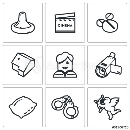 500x500 Erotic Movies Icons Set Vector Illustration