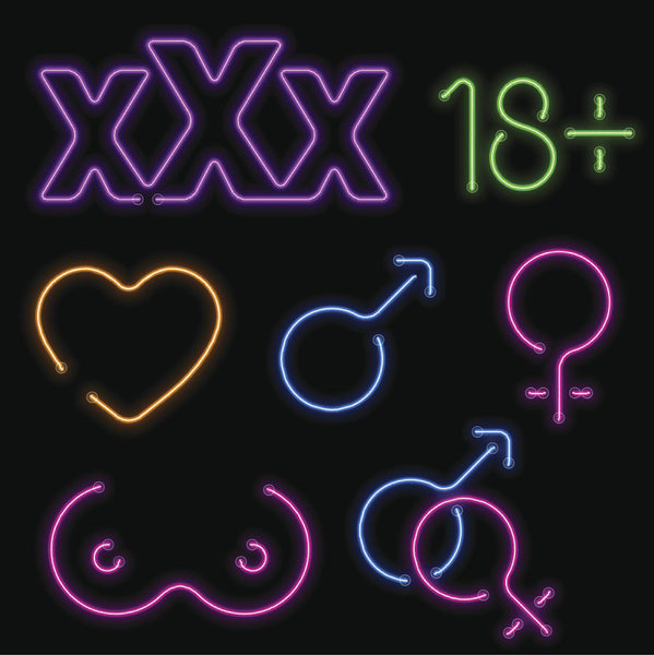 599x600 Neon Erotic Vector Symbols Art Print