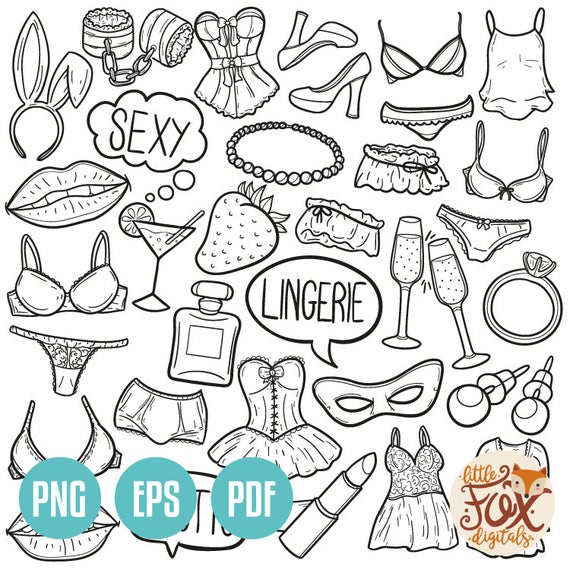 570x570 Vector Erotic Lingerie Woman Doodle Icons Clipart Etsy