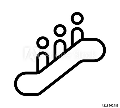 500x450 Escalator Sign With People Standing On It Line Art Vector Icon
