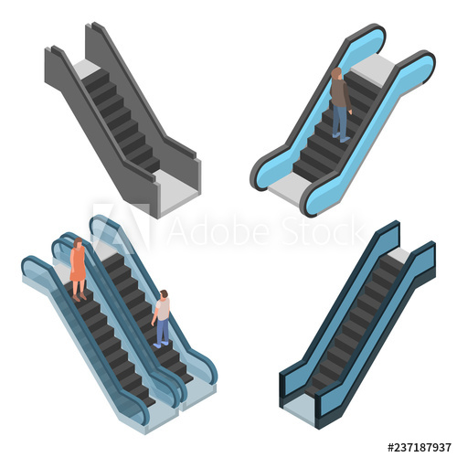 500x500 Escalator Icon Set Isometric Set Of Escalator Vector Icons