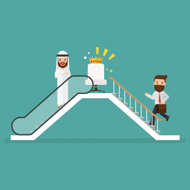 626x626 Arab Businessman And Businessman Who Use Escalator Vector