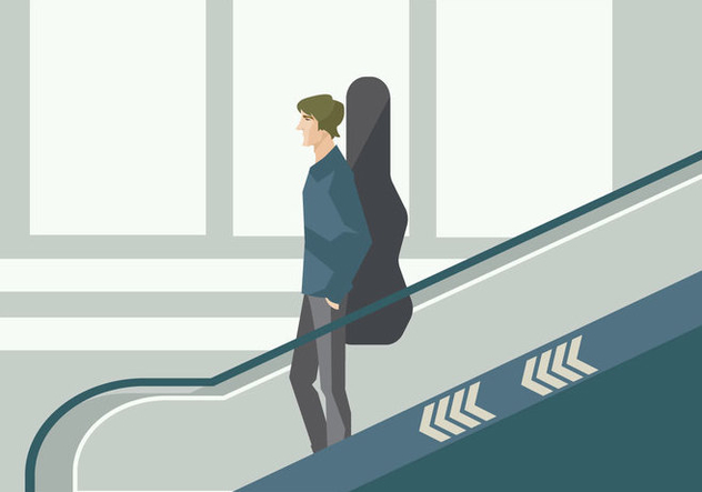 632x443 Young Musician On The Airport Escalator Vector Free Vector