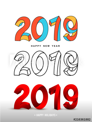 377x500 Set Of Text Design Pattern Happy New Year Escher Style