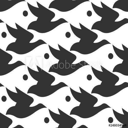 500x500 Vector Pattern Black And White Silhouette Bird And Fish Seamless