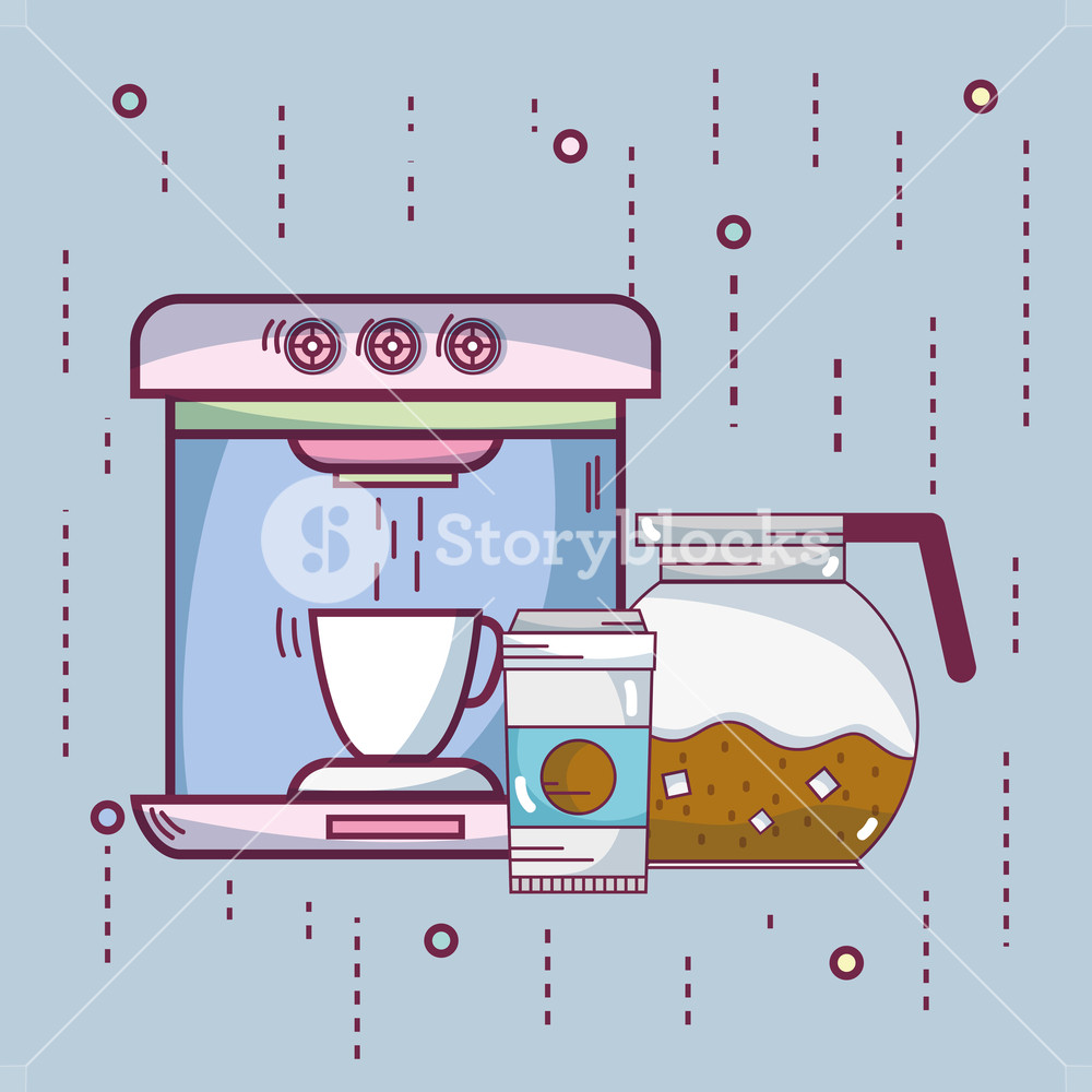 1000x1000 Espresso Machine And Cup Elements Cartoons Vector Illustration