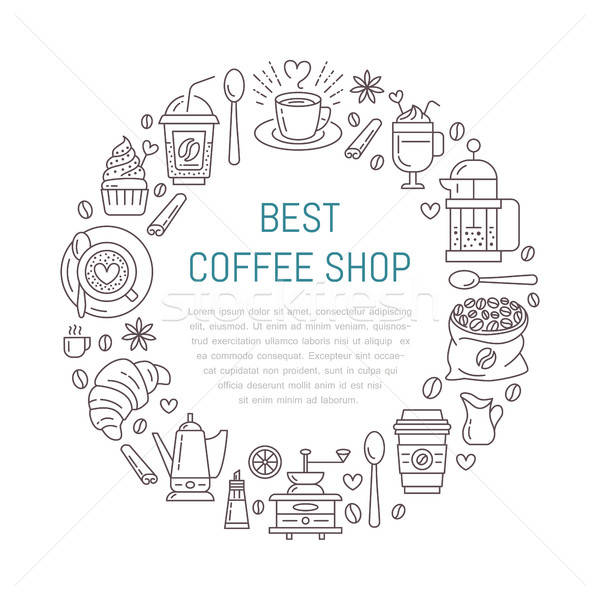 600x600 Coffee Shop Poster Template Vector Line Illustration
