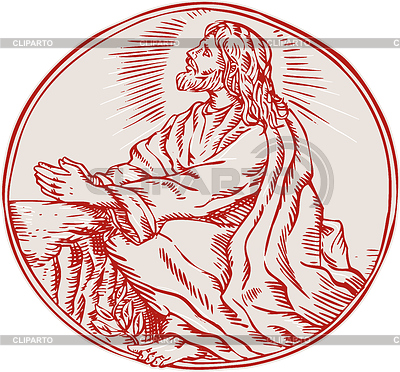 400x372 Jesus Christ Agony In Garden Etching Stock Vector Graphics
