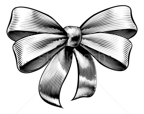 600x472 Ribbon Gift Bow Vintage Woodcut Engraved Etching Vector