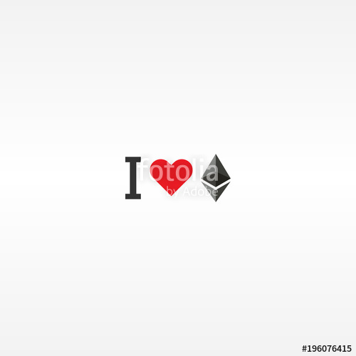 500x500 I Love Ethereum Vector Illustration With Red Heart Minimal Design