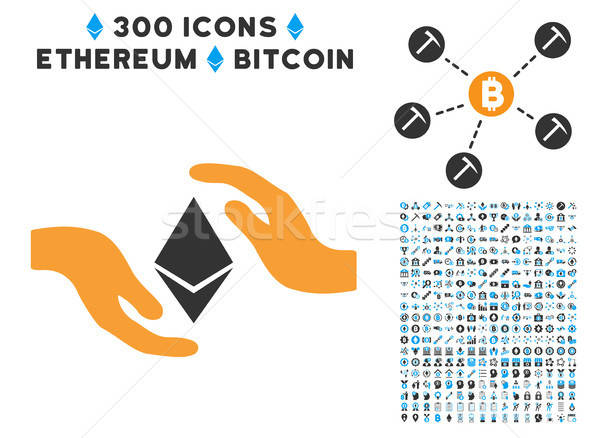 600x438 Ethereum Care Hands Flat Icon With Set Vector Illustration