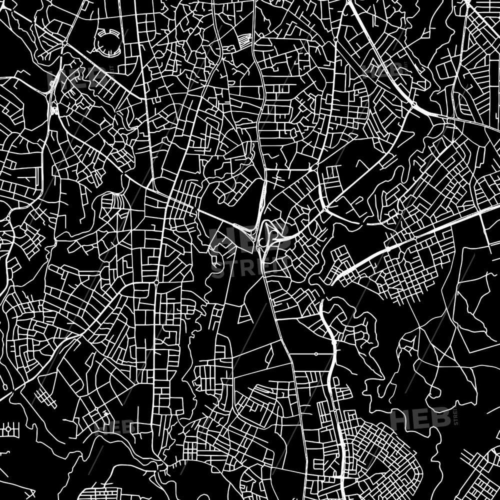 Addis Ababa, Ethiopia, Downtown Map, Dark Hebstreits Sketches 1000x1000 Addis Ababa, Ethiopia, Downtown Map, Dark Hebstreits Sketches