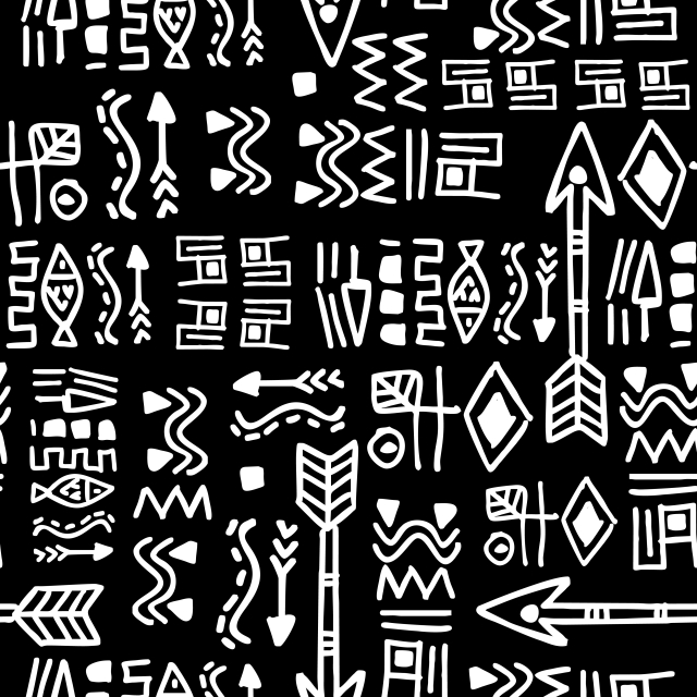 640x640 Black And White Doodle Ethnic Seamless Pattern Vector Illustration