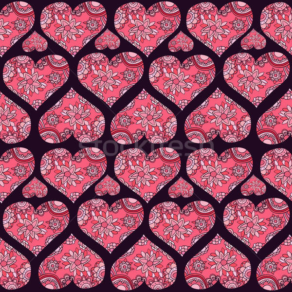 600x600 Ethnic Vector Seamless Pattern With Floral Ornamental Hearts