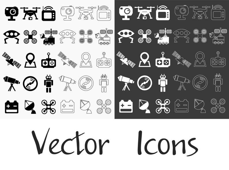 794x588 Quadcopter Vector Icons Drone Icons Robots Copter Vector Etsy