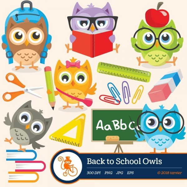 600x600 Back To School Owls Clip Art Vector Graphics Digital Clip Etsy