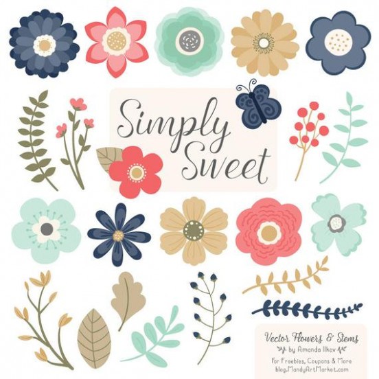 552x552 Cute Flowers Clipart In Modern Chic Modern Chic Vector Etsy