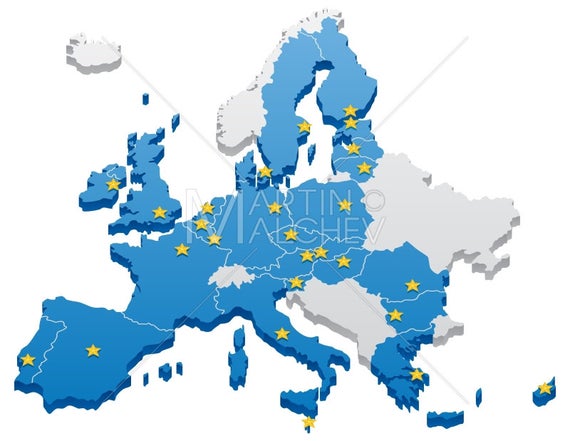 European Union Map Vector Cartoon Illustration Europe Etsy 570x441 European Union Map Vector Cartoon Illustration Europe Etsy