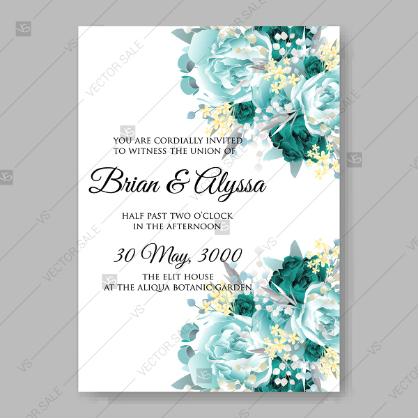 600x600 Vintage Wedding Invitation Vector Card Template Mint Green Blue