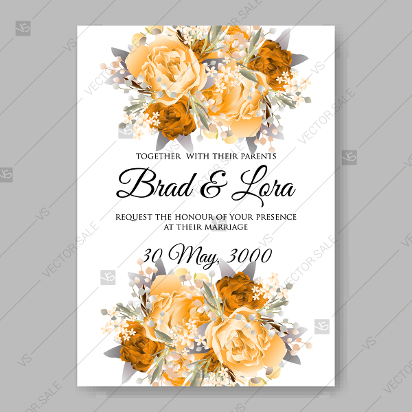 600x600 Vintage Wedding Invitation Vector Card Template Orange Watercolor