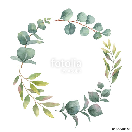 500x500 Watercolor Vector Wreath With Green Eucalyptus Leaves And Branches