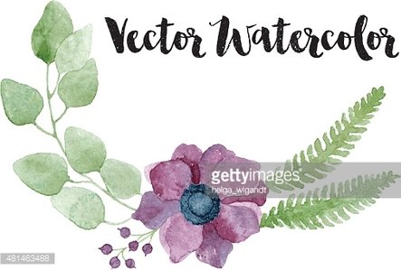 443x299 Watercolor Floral Wreath With Purple Anemone Flower, Eucalyptus