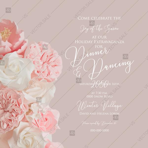 600x600 Wedding Pink Peony Invitation Watercolor Vector Greenery Branches