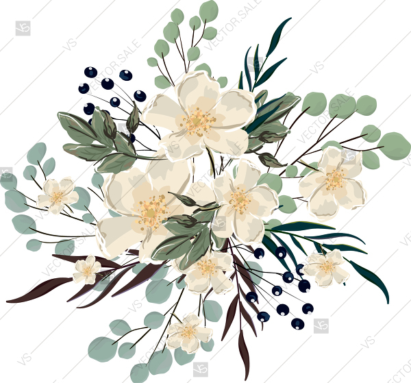 600x559 Wedding Invitation Watercolor Vector Greenery Branches Fern