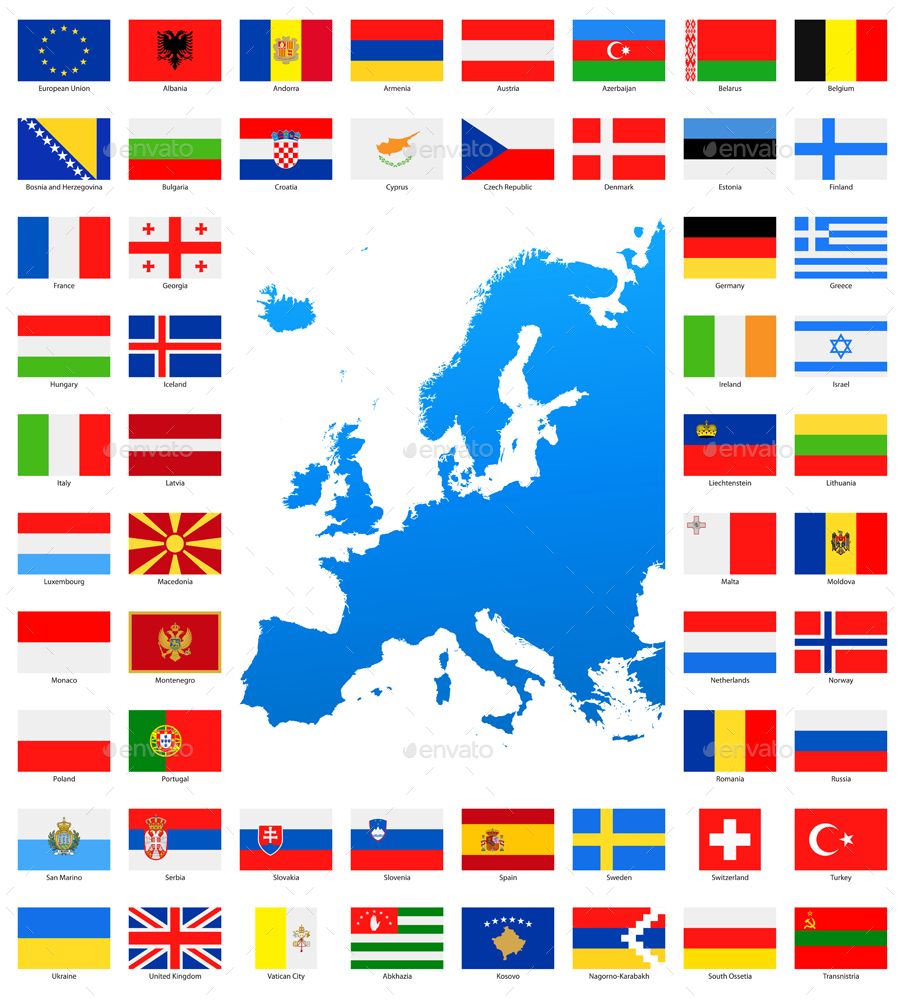 905x1000 Map And Flags Of Europe Collection