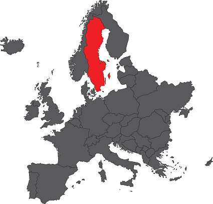 425x407 Sweden Red Map On Gray Europe Map Vector Stock Vectors
