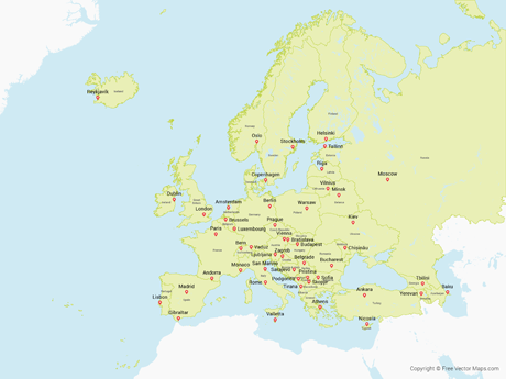 460x345 Vector Map Of Europe With Countries Free Vector Maps