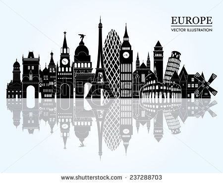 450x369 Europe Skyline Detailed Silhouette Vector Illustration